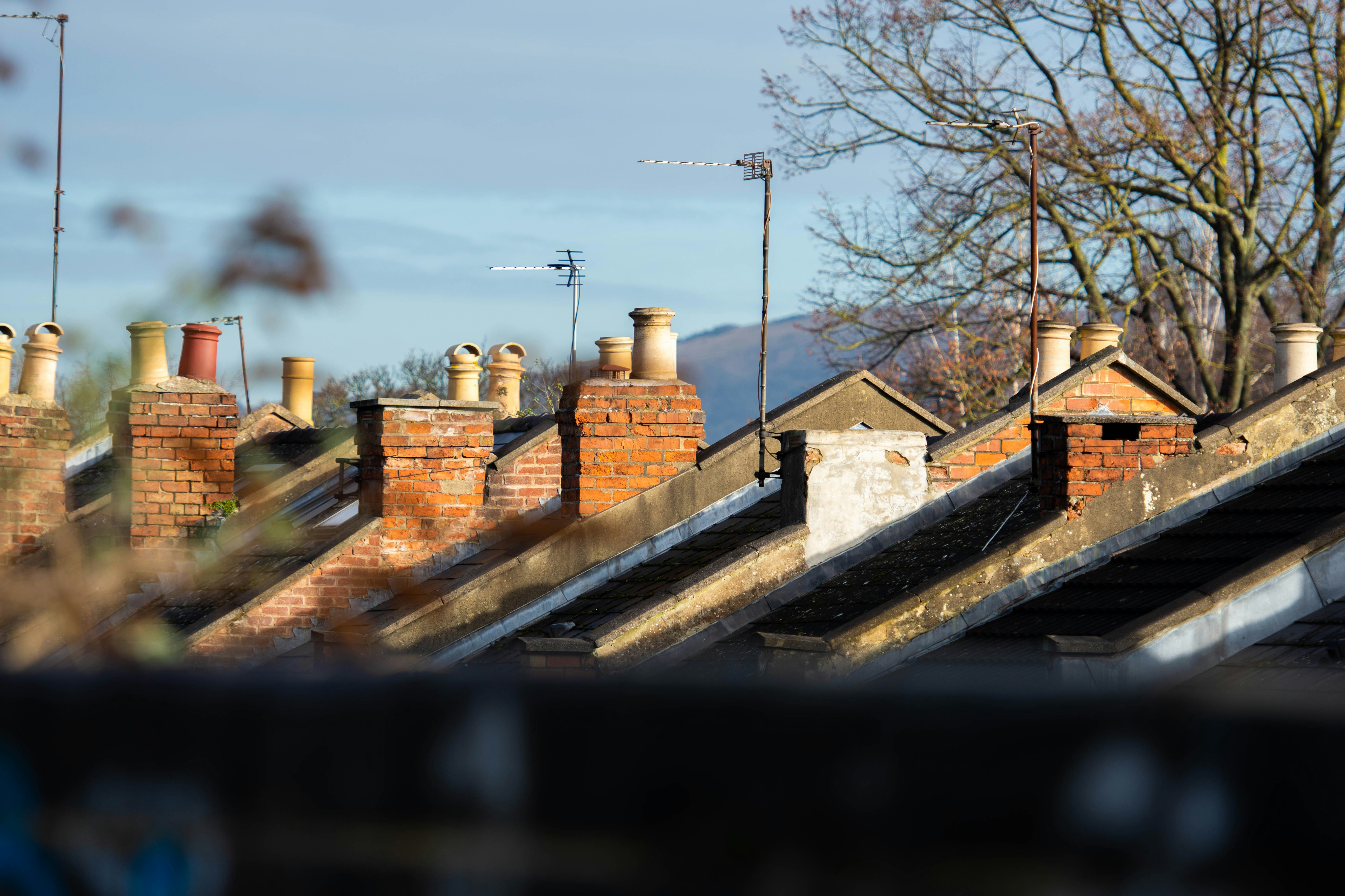 Row of house rooftops